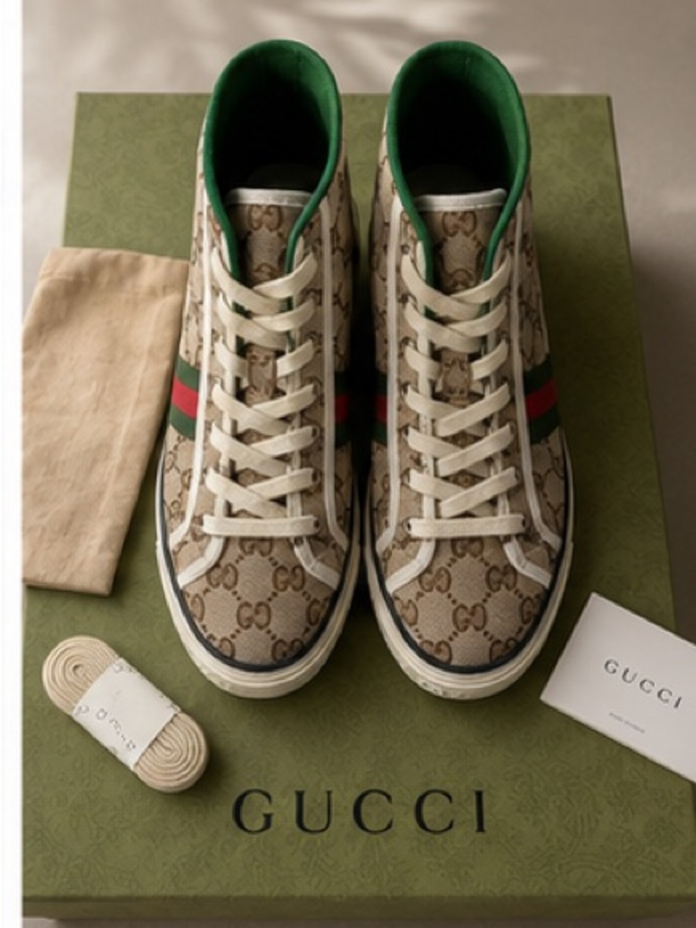 Gucci High-Top Sneaker with Green Interior and Beige Upper
